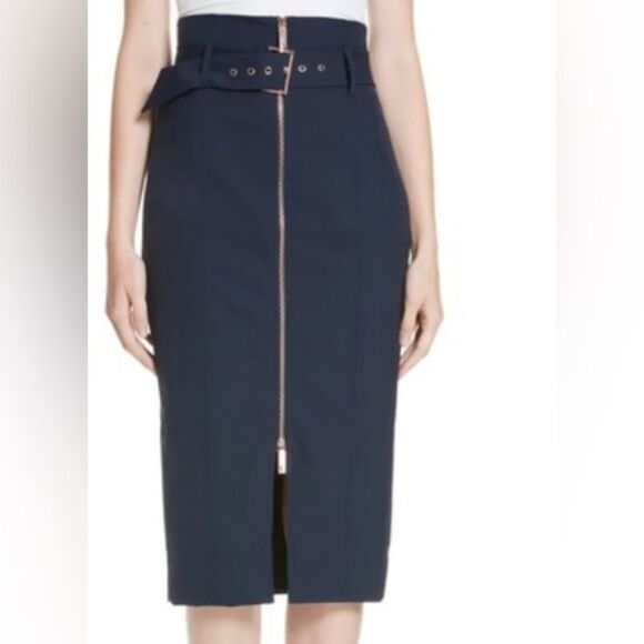 Ted Baker XL (5) Black Kaara Midi Front Zip High Waist Belted Pencil Skirt - Picture 9 of 16